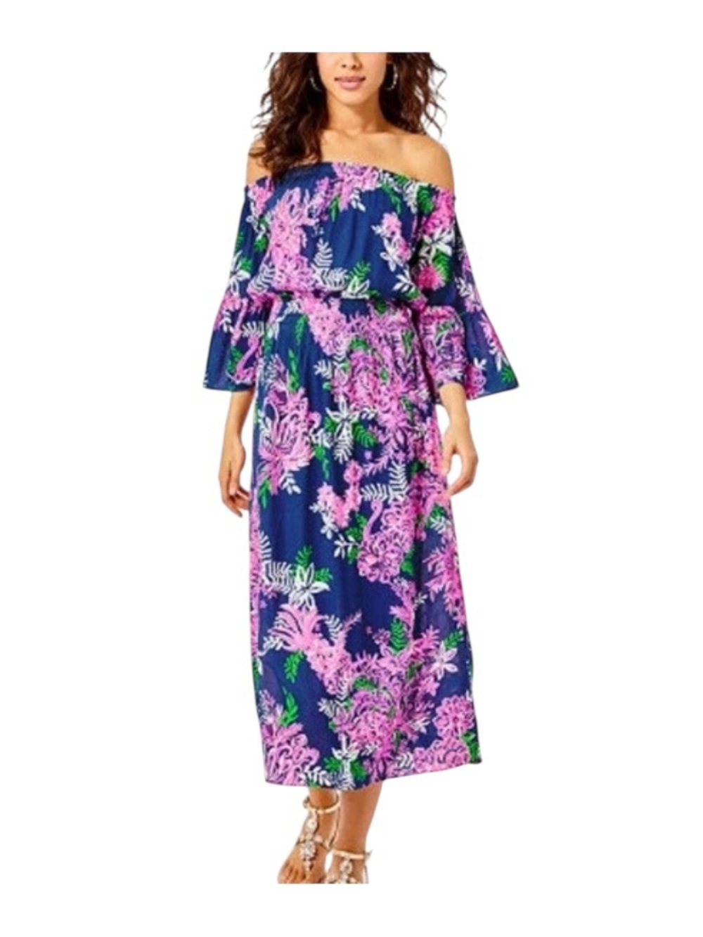Lilly Pulitzer Ravyn Midi Dress Sz M Ruffle Your Feathers Oyster Bay Navy